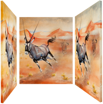 Bild Zwei galoppierende Oryx im Sonnenuntergang oder nicht von Uli Aschenborn